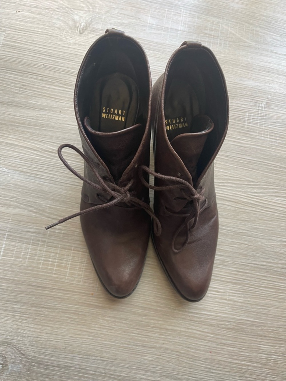 Stuart Weitzman Brown Leather Lace-Up Ankle Boots size 8.5